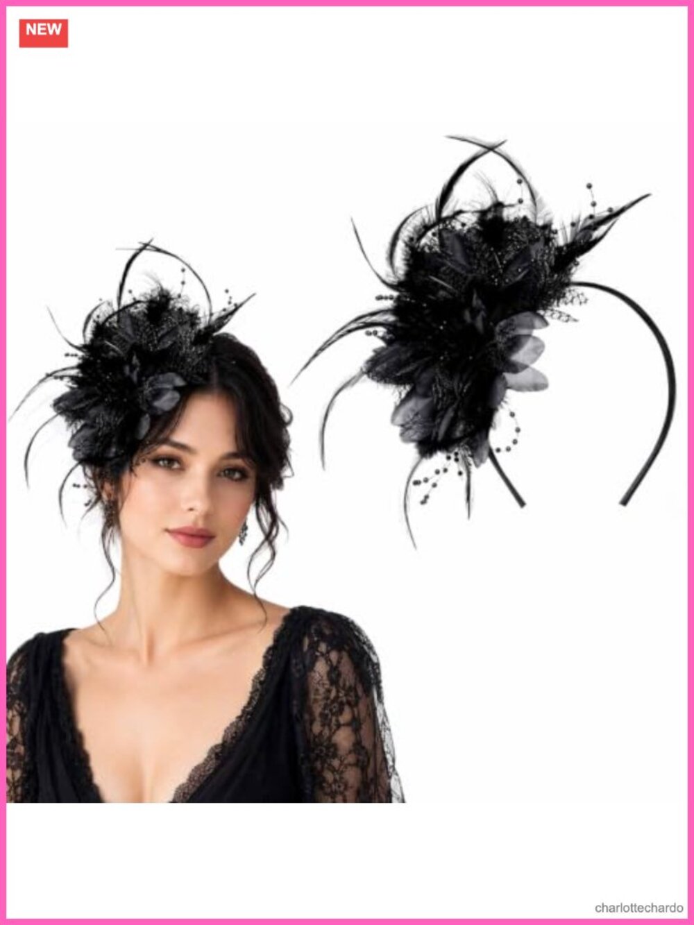 Lace Flower Feather Pearl Party Fascinator Headband